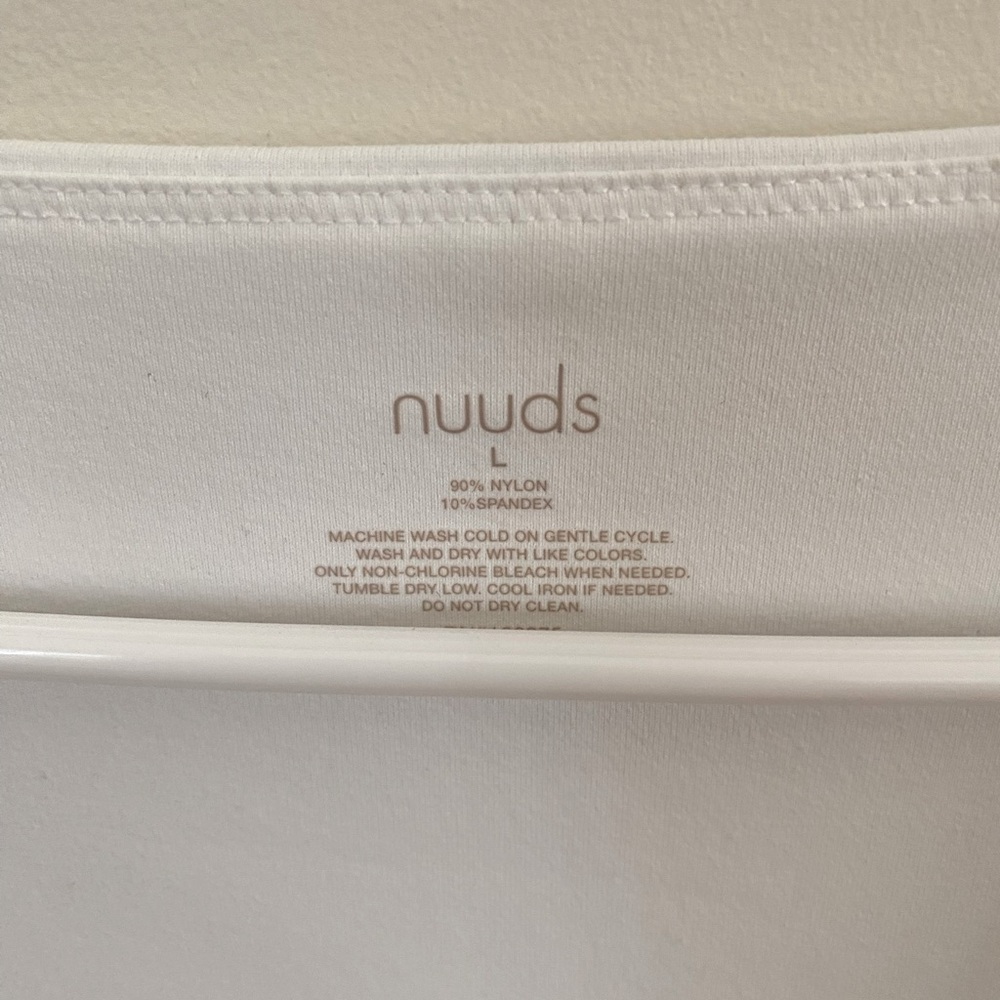 Nuuds square neck bodysuit, size large, white